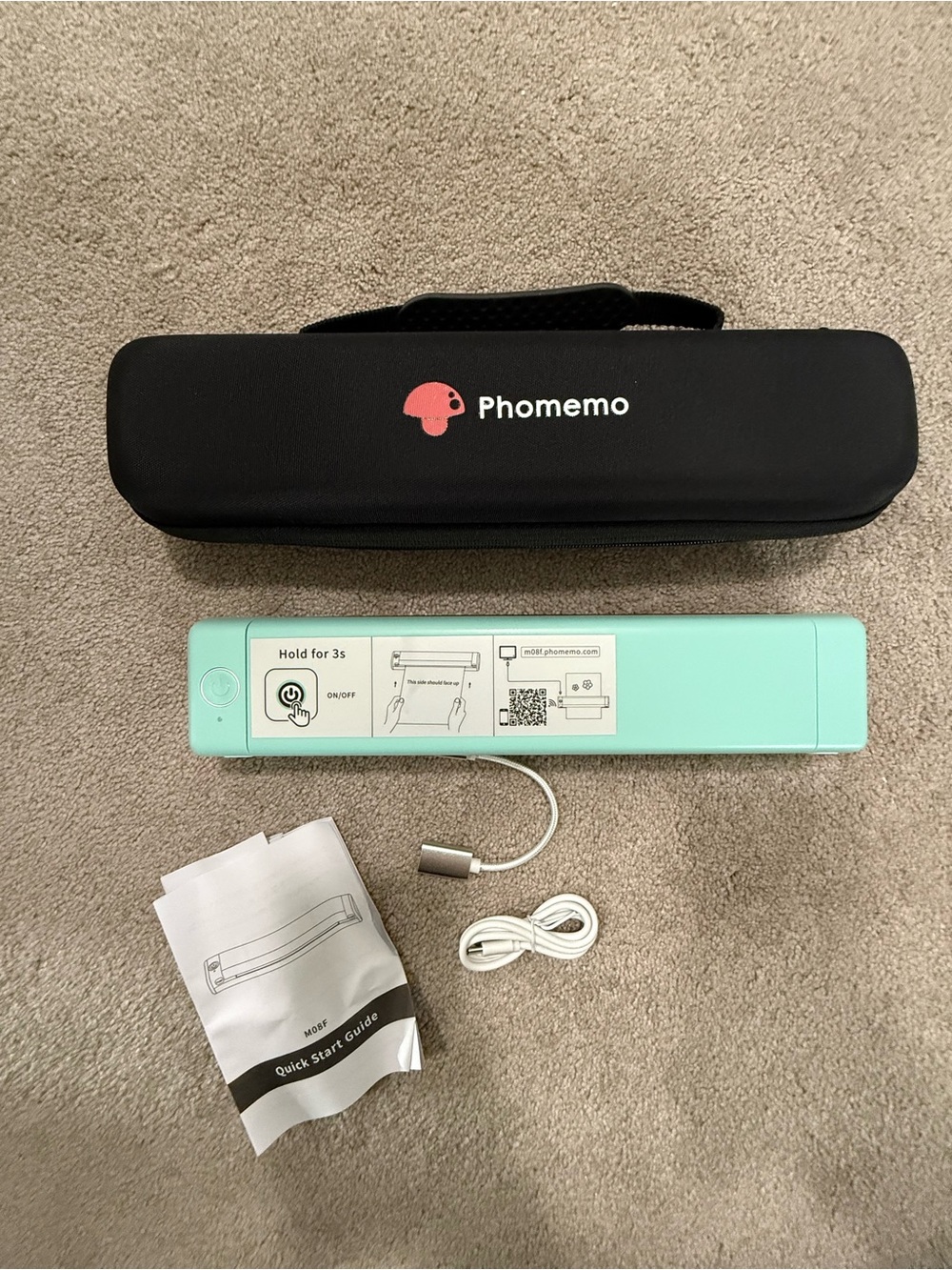 Phomemo Portable Mint Green Thermal Label Printer with Carry Case